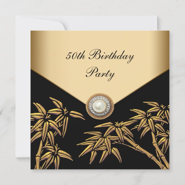 Invitation Gold Bamboo Pearl Asiatique 50e fête d'anniversair (Devant)