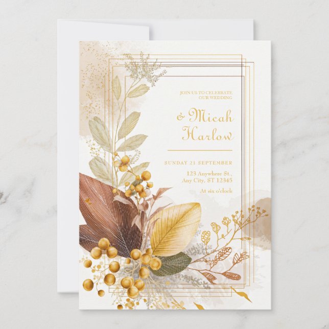 Invitation Gold Berry Sienna Leaf Botanical Wedding (Devant)