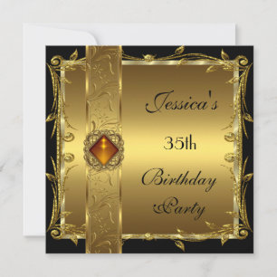 Invitation Gold Black 35e anniversaire Floral élégant Classy