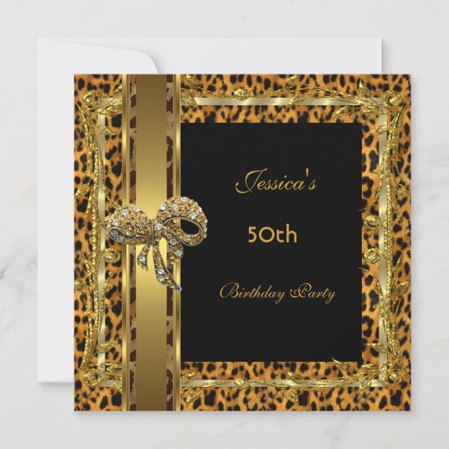 Invitation Gold Black 50e Anniversaire Animal Wild Elegant 5 (Devant)