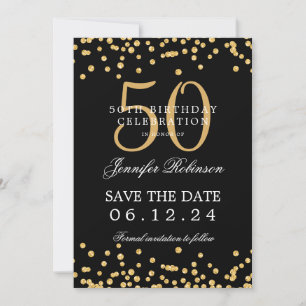 Invitation Gold Black 50th Birthday Enregistrer la date Confe