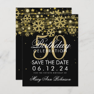 Invitation Gold Black 50th Birthday Save Date Winter