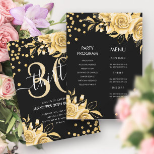Invitation Gold Black AllinOne Parties scintillant florale 30