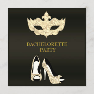 INVITATION GOLD BLACK BACHELORETTE MASQUERADE PARTI