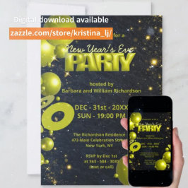 Invitation Gold Black Balloons Confetti fête de la Saint-Sylv