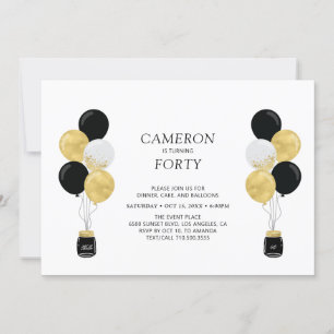 Invitation Gold & Black Balloons Fête d'anniversaire adulte m