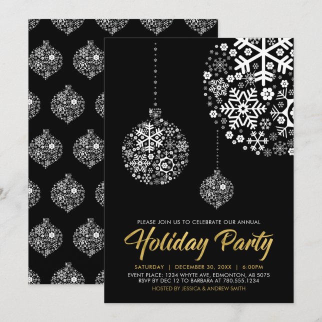 Invitation Gold & Black Chic Christmas Party (Devant / Derrière)