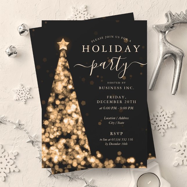 Invitation Gold Black Christmas Tree Company (Gold Black Christmas Tree Company Holiday Party Invitation)