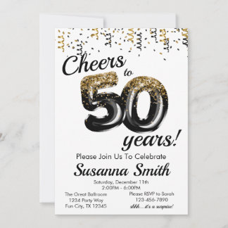 Invitation Gold Black Classy 50th Birthday Party