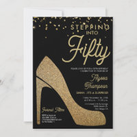 Gold Black Confetti Formal Surprise 50e anniversai