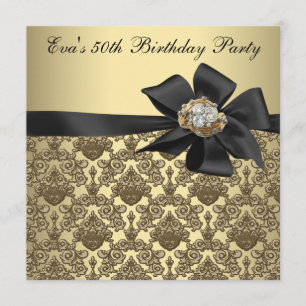Invitation Gold Black Damask 50th Birthday Party