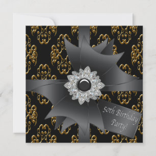 Invitation Gold Black Damask Gift Classy 50e anniversaire