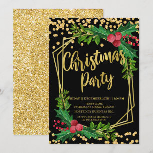Invitation Gold Black Holly Frame Parties scintillant Christm