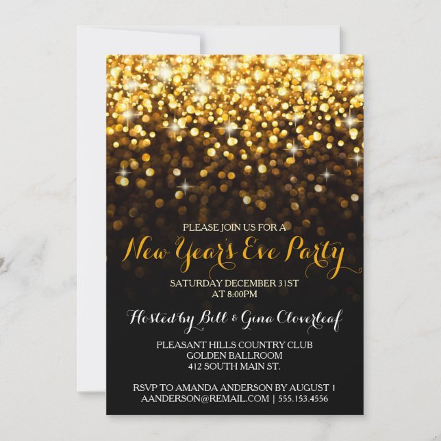 Invitation Gold Black Hollywood Glam fête de la Saint-Sylvest (Devant)