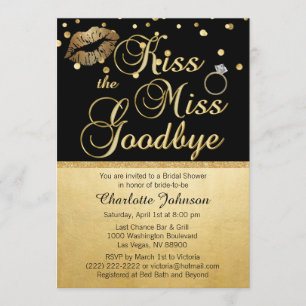 Invitation Gold Black Kiss the Miss Goodbye Fête des mariées