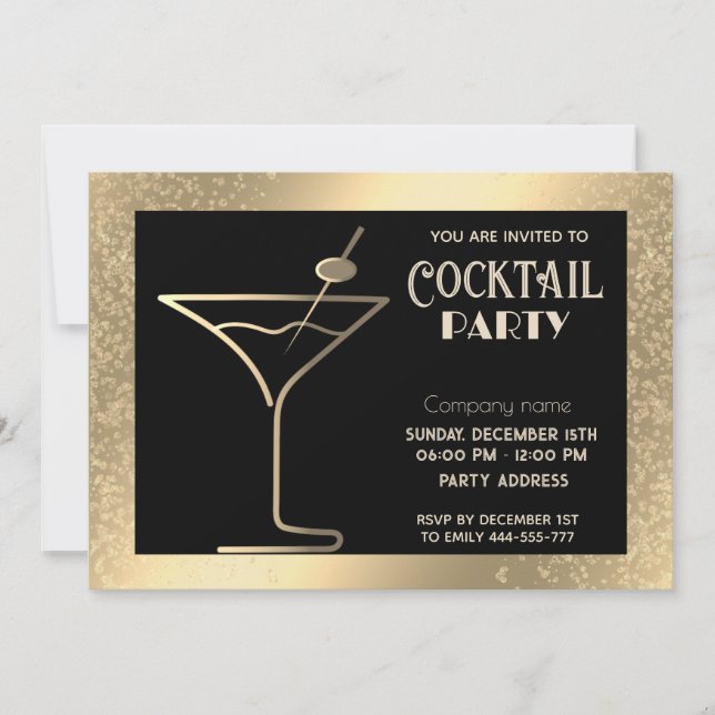 Invitation Gold Black luxe cocktail de vacances (Devant)