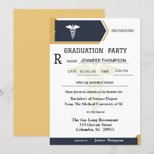 Invitation Gold Black Médicale Prescription Pad Graduation