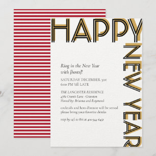 Invitation Gold Black Modern Joyeux Nouvel An Sove Party 