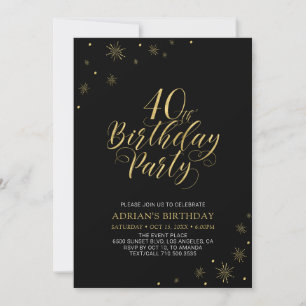 Invitation Gold & Black   Moderne Chic 40e Anniversaire