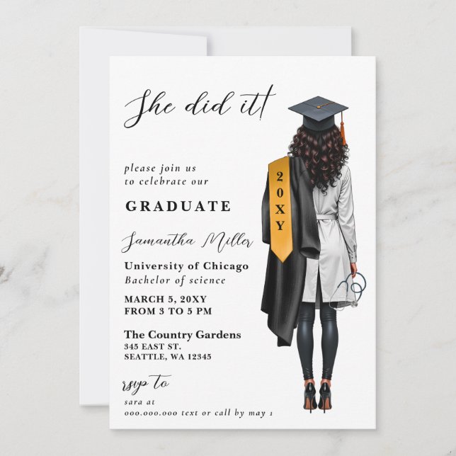 Invitation Gold Black Nurse Photo Elle L'A Fait Diplôme (Devant)
