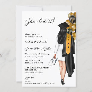 Invitation Gold Black Nurse Photo Elle L'A Fait Diplôme