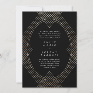 Invitation Gold Black Oval Géométrique Simple Moderne Gatsby