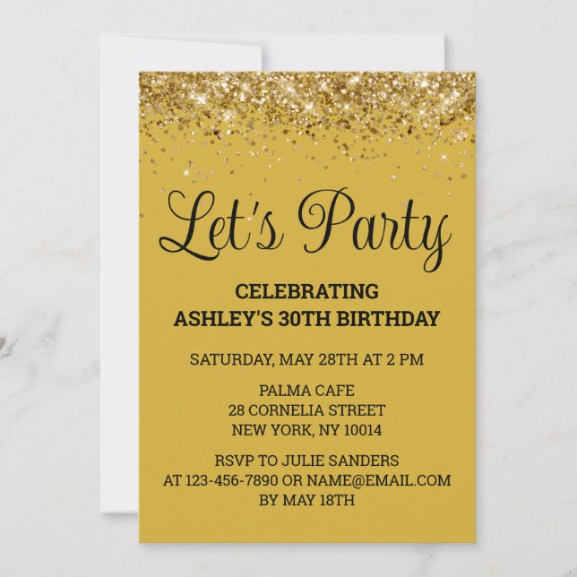 Invitation Gold Black Parties scintillant Bling 30e anniversa (Devant)