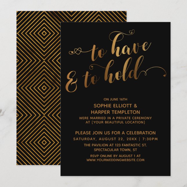 Invitation Gold Black pour avoir et garder l'événement post-n (Devant / Derrière)