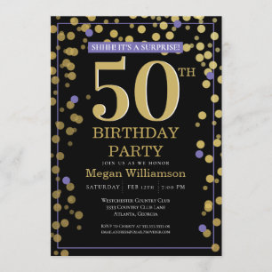 Invitation Gold Black Purple Surprise 50e anniversaire