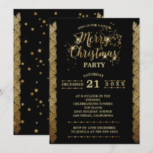 Invitation Gold Black Sparkings Joyeux Noël Party