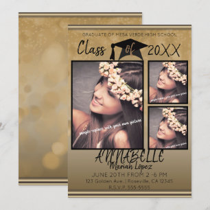 Invitation Gold Black Sparkle Graduate Party Photo