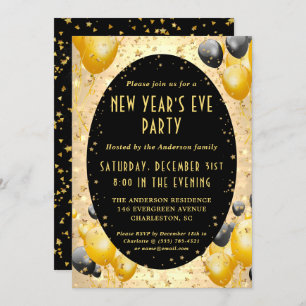Invitation Gold Black Sparkling Stars