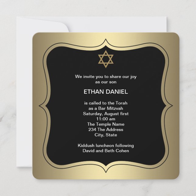 Invitation Gold Black Star de David Bar Mitzvah (Devant)