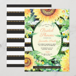 Invitation Gold Black Stripes Fête des mariées de tournesols 