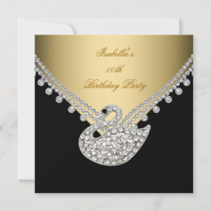Invitation Gold Black White Swan Élégante fête d'anniversaire
