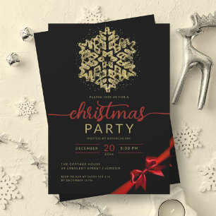 Invitation Gold Black Winter Parties scintillant Snowflake Co