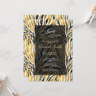 Invitation Gold Black Zebra Print Pattern