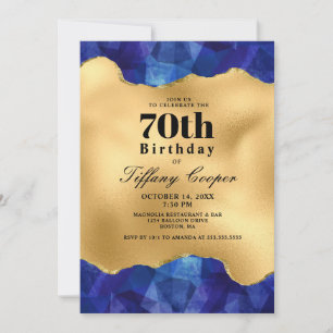 Invitation Gold Blue 70th Birthday Party