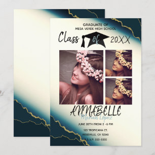 Invitation Gold Blue Agate Graduation Party 3 Photo