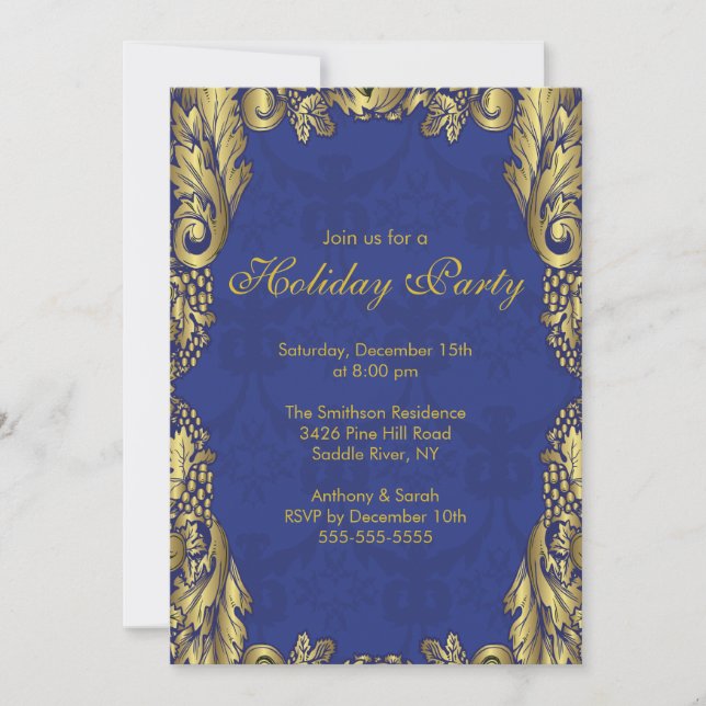Invitation Gold & Blue Christmas Holiday Party (Devant)