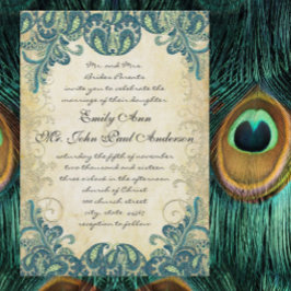 Invitation Gold Blue Green Paisley Peacock Mariage Non Peacoc