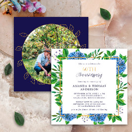 Invitation Gold Blue Hydrangea 60e anniversaire de photo Mari
