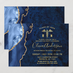 Invitation Gold Blue Nursing School Graduation Party