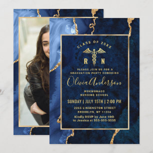 Invitation Gold Blue Nursing School Graduation Party