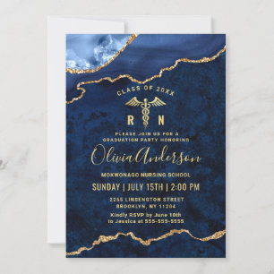 Invitation Gold Blue Nursing School Graduation Party