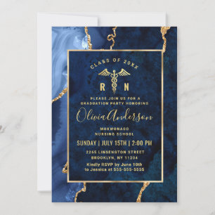 Invitation Gold Blue Nursing School Graduation Party