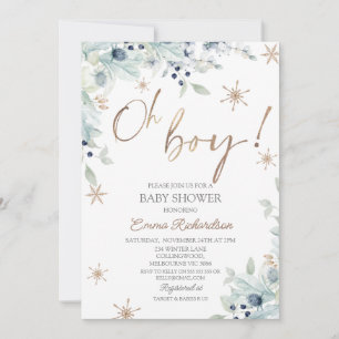 Invitation Gold Blue Oh Boy Little Baby shower de flocon de n