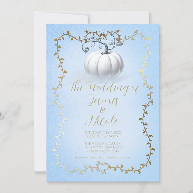 Invitation Gold Blue Storybook Mariage Citrouille blanc (Devant)