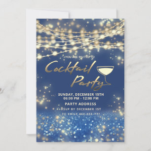Invitation Gold blue string lumières entreprise Cocktail part