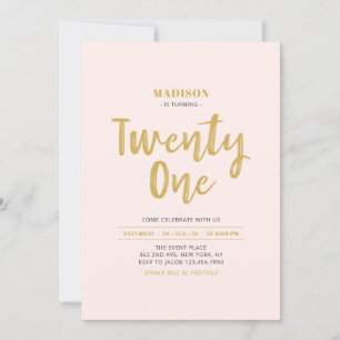 Invitation Gold & Blush Pink Simple 21e fête d'anniversaire